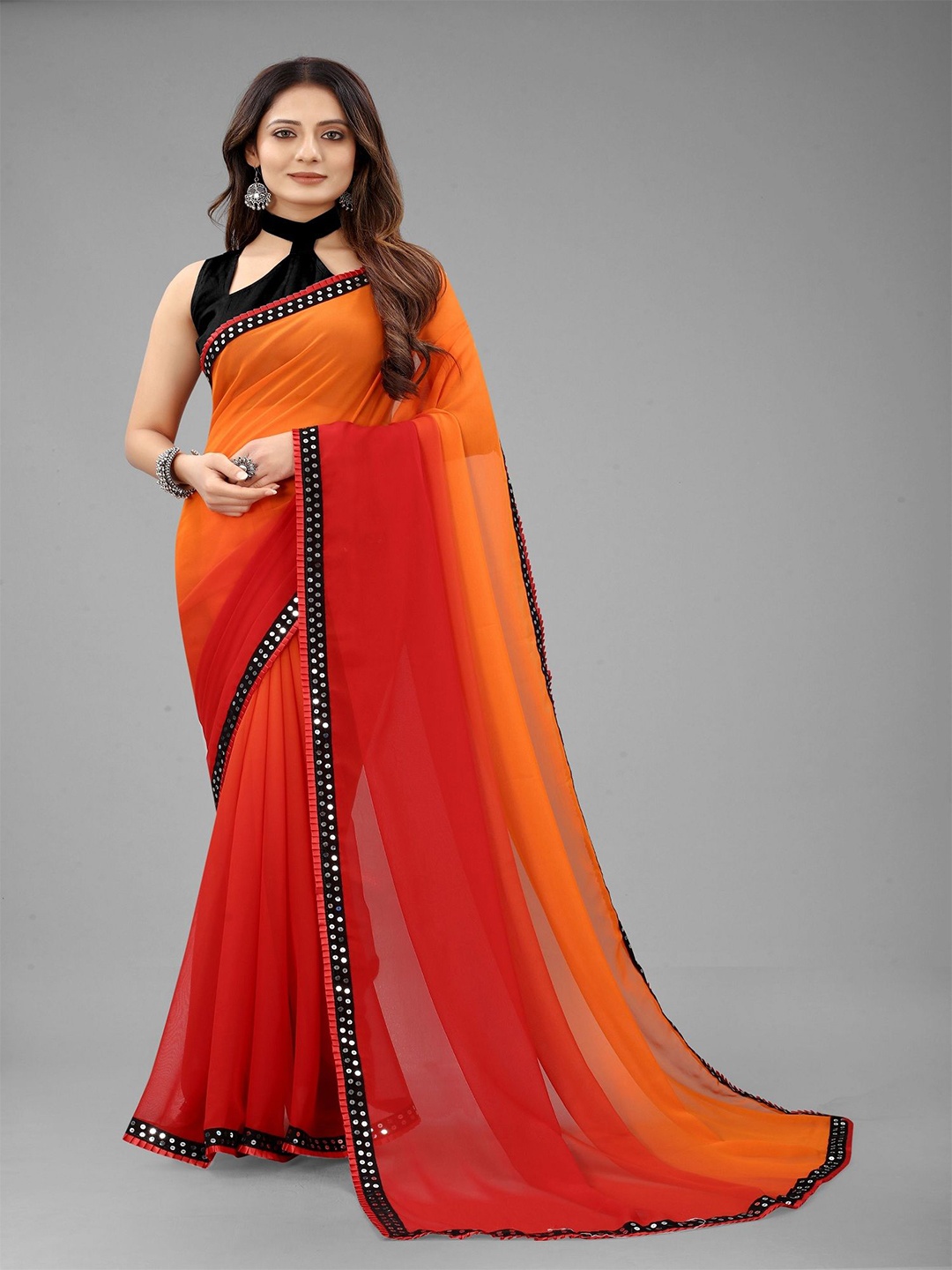 

Aika Ombre Sequinned Pure Georgette Saree, Red