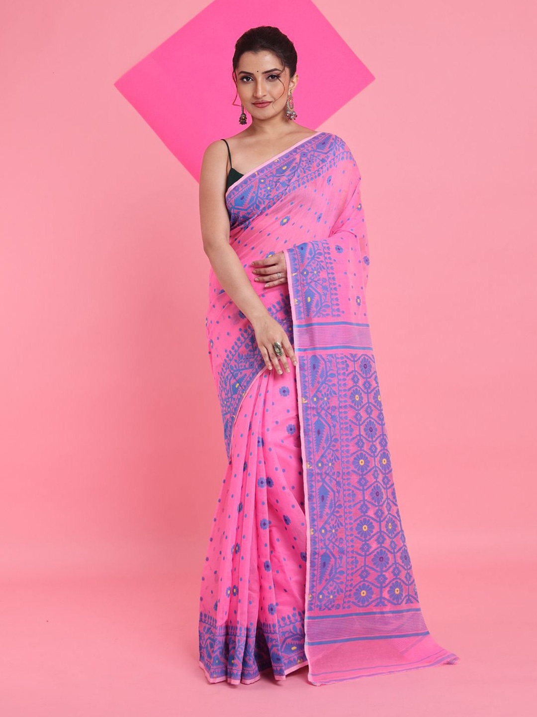 

Arhi Woven Design Jamdani Saree, Pink