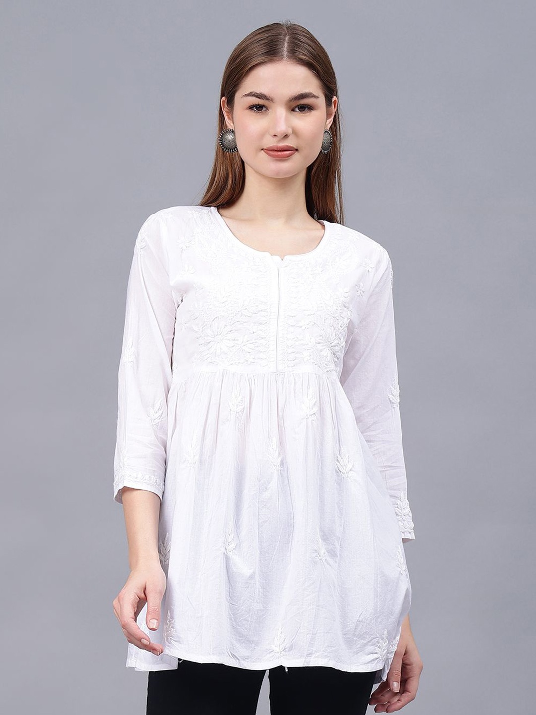

Seva Chikan Ethnic Motifs Embroidered Chikankari Chikankari Kurti, White