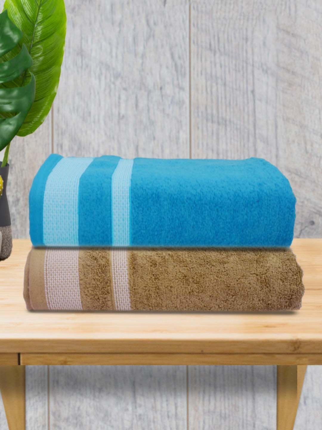 

Aura Blue & White 2 Pieces Striped Cotton 400 GSM Bath Towels