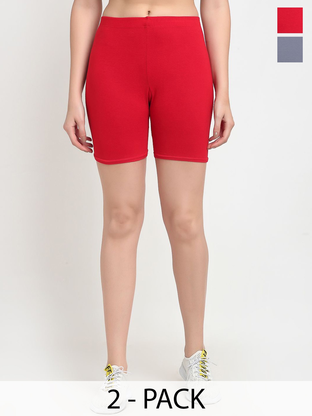 

GRACIT Women Pack Of 2 Skinny Fit Cycling Sports Shorts, Red