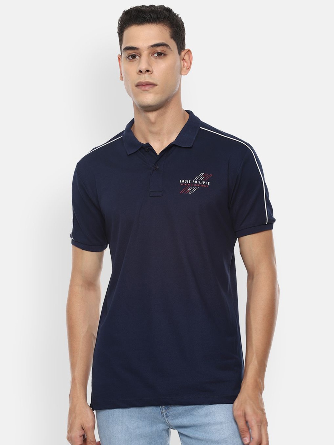 

Louis Philippe Sport Men Solid Polo Collar Cotton Slim Fit T-Shirt, Navy blue