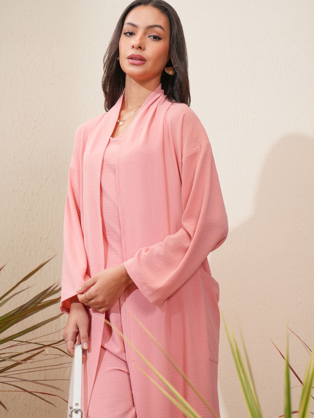 

Vishudh Self Design Top With Trousers & Shrug, Peach