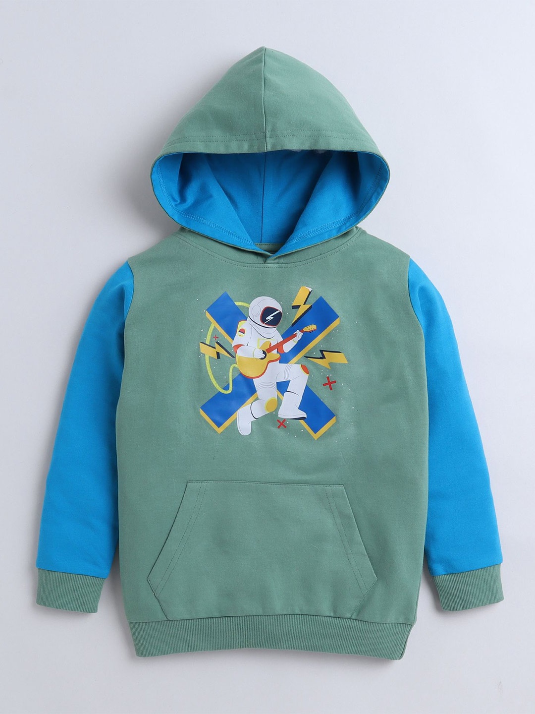 

BUMZEE Boys Printed Hooded Cotton Sweatshirt, Green