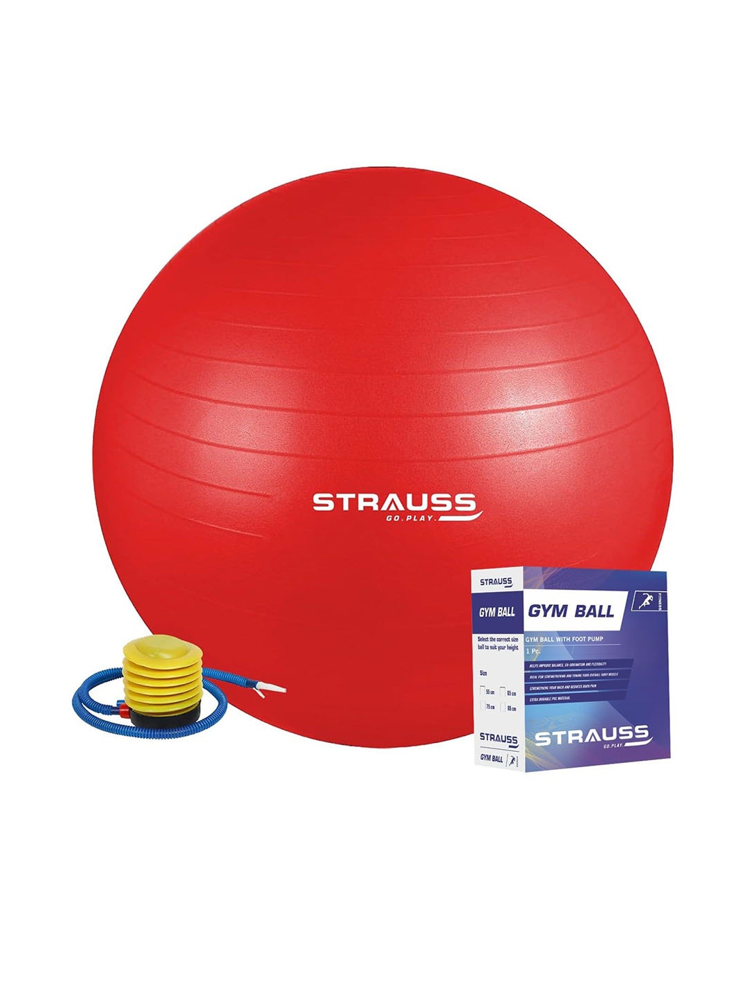 

STRAUSS Printed Anti-Burst Gym Ball With Free Foot Pump, Red