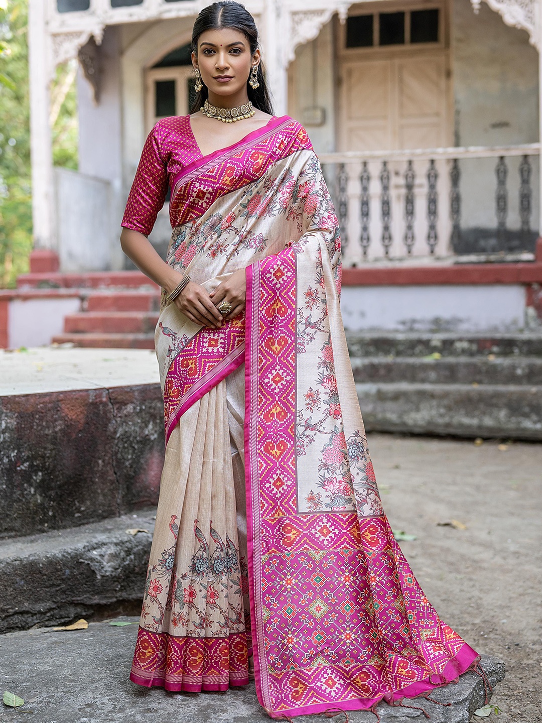 

LeeliPeeri Designer Ethnic Motifs Tussar Saree, Pink