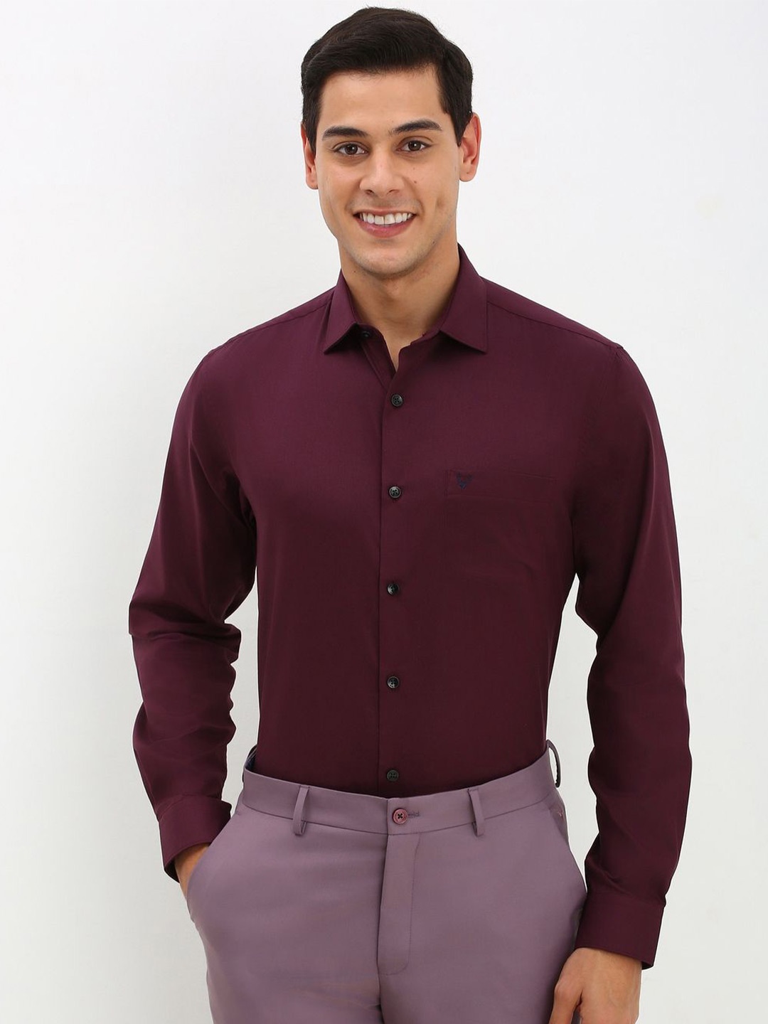 

Allen Solly Men Spread Collar Solid Cotton Slim Fit Formal Shirt, Purple