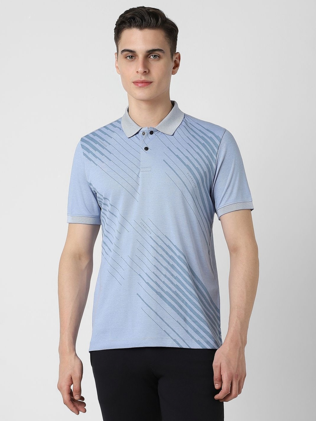

Van Heusen Flex Men Graphic Printed Polo Collar Cotton T-shirt, Blue