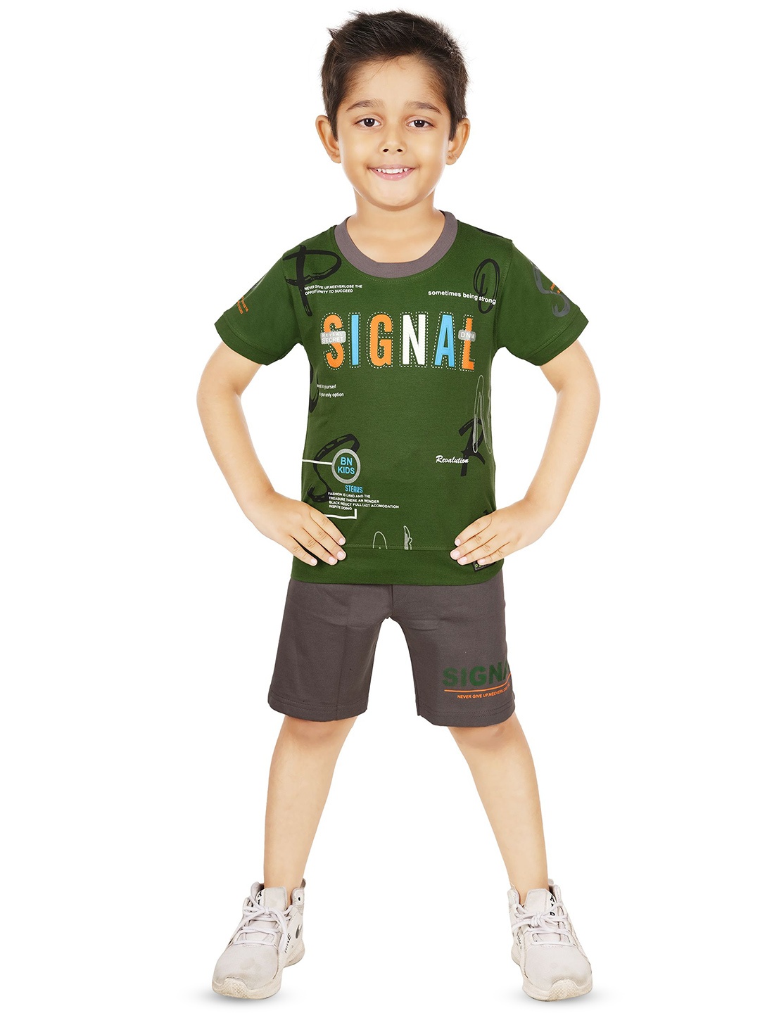 

BAESD Boys Printed Pure Cotton T-shirt With Shorts, Green