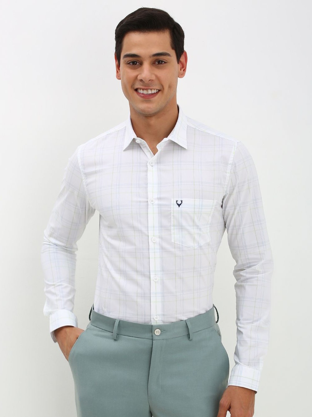 

Allen Solly Men Spread Collar Tartan Checked Cotton Slim Fit Formal Shirt, White