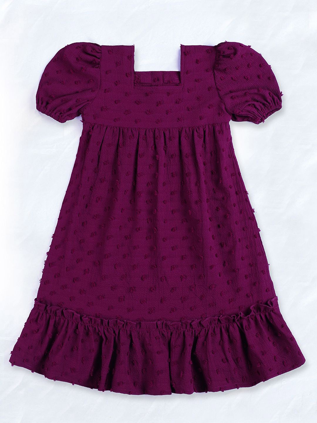 

OMPAX Girl Solid Puff Sleeve Knee Length A-Line Dress, Purple