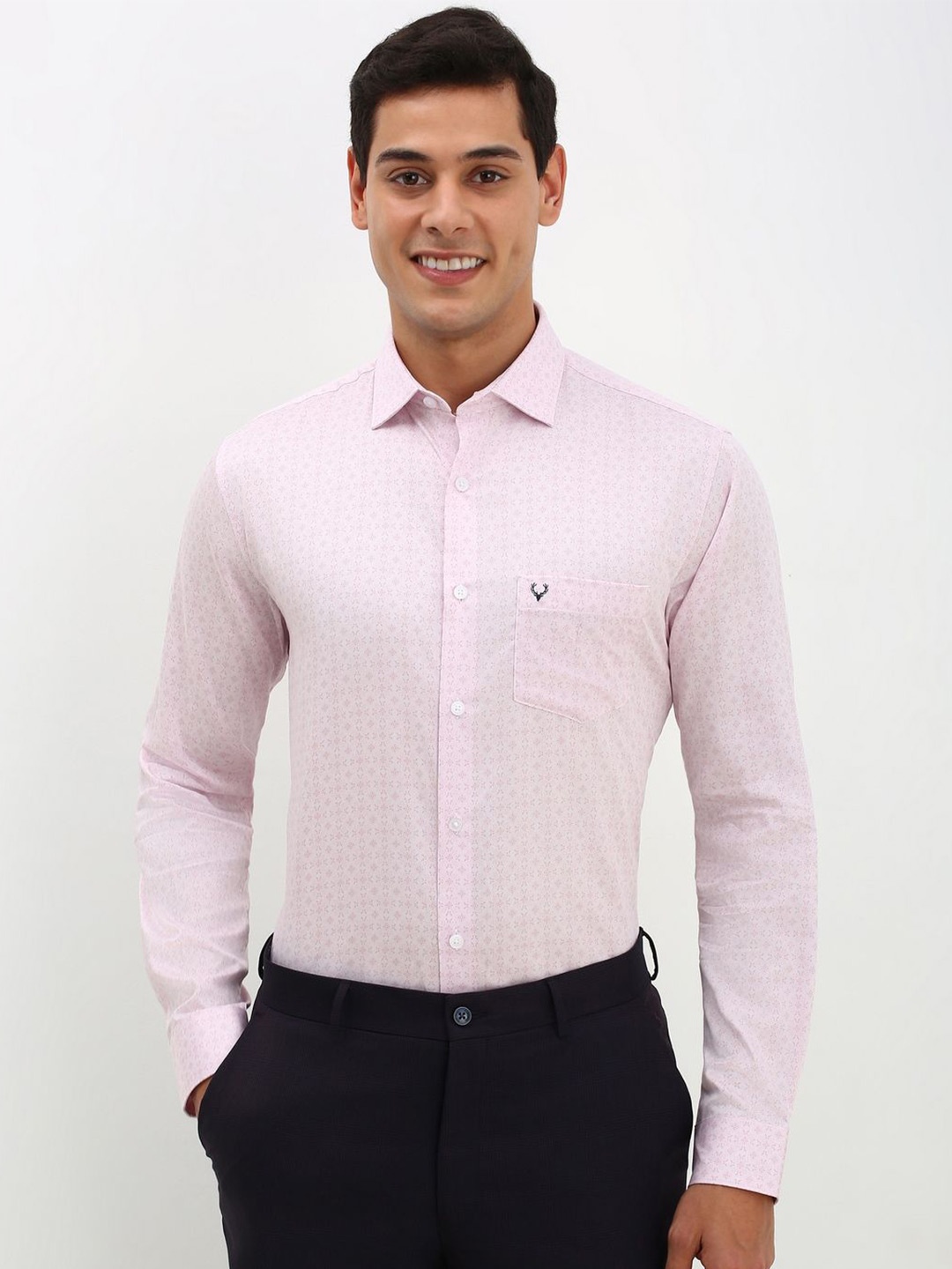 

Allen Solly Men Spread Collar Geometric Printed Cotton Slim Fit Formal Shirt, Pink