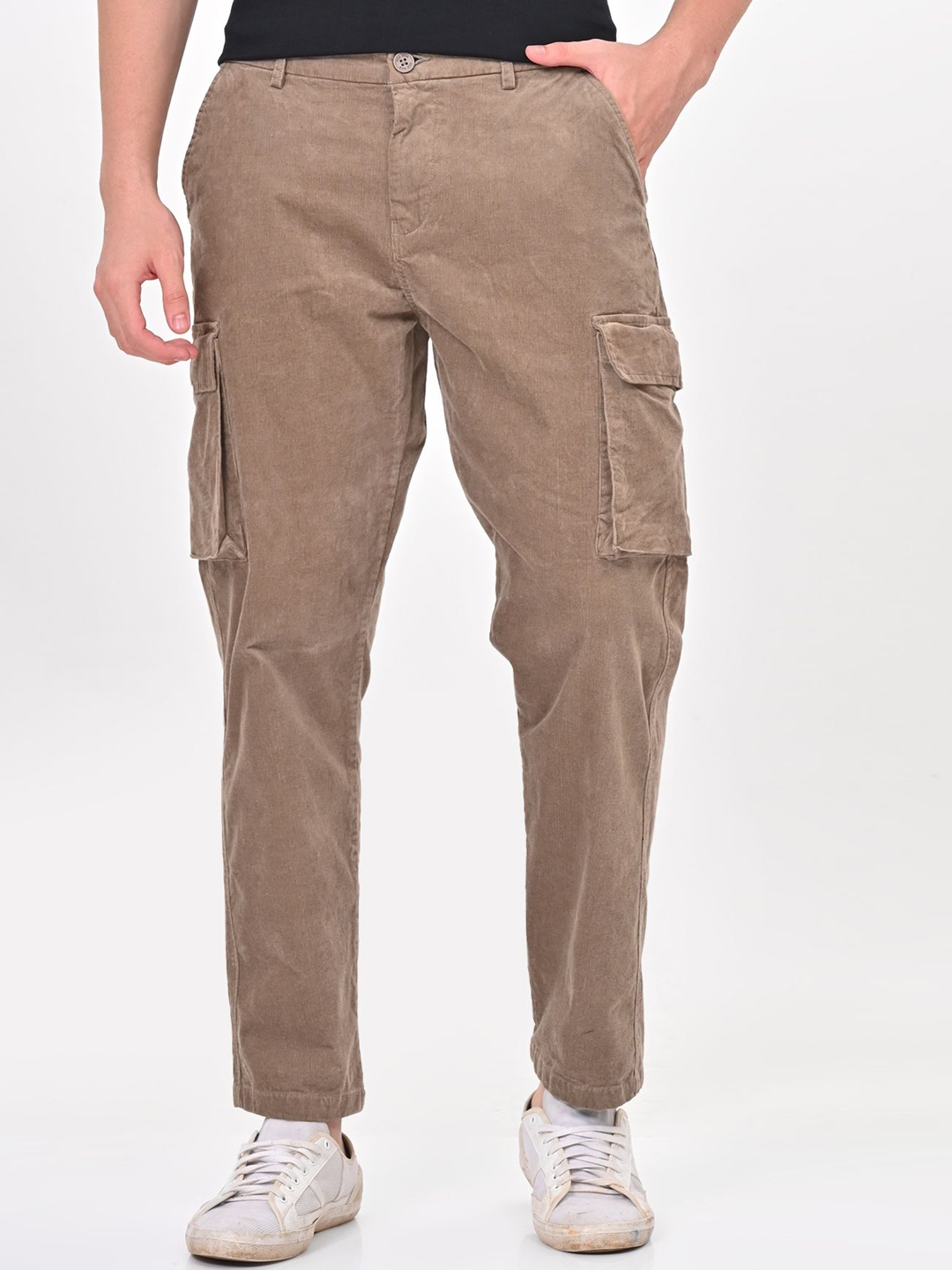 

POE Men Smart Regular Fit Cargos Trousers, Beige