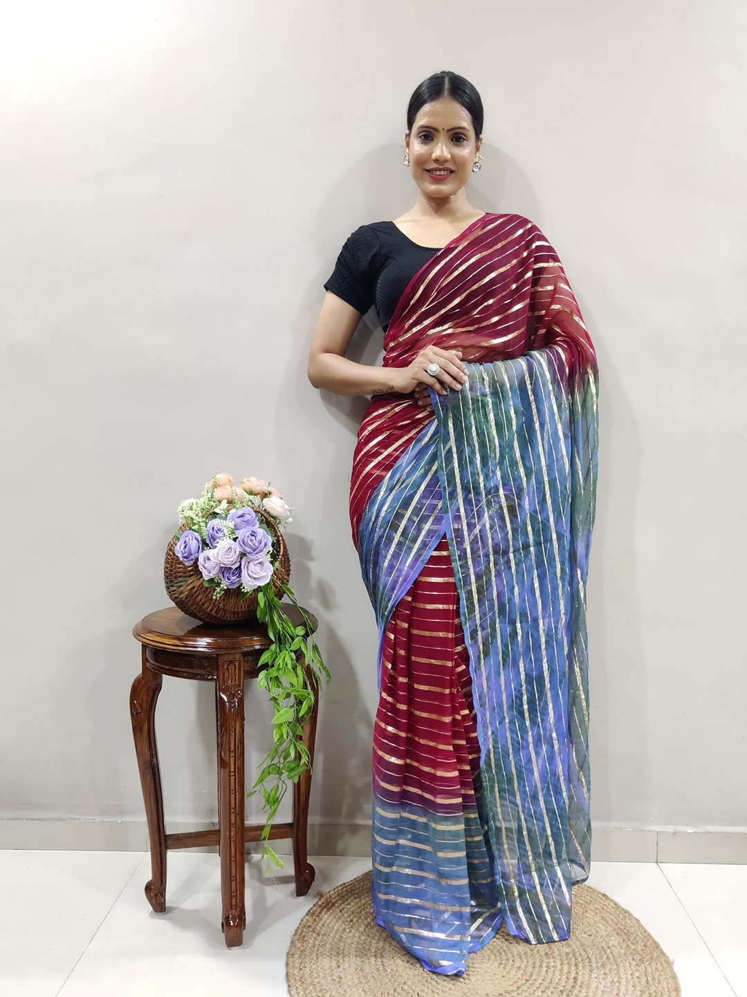 

LeeliPeeri Designer Striped Zari Saree, Maroon