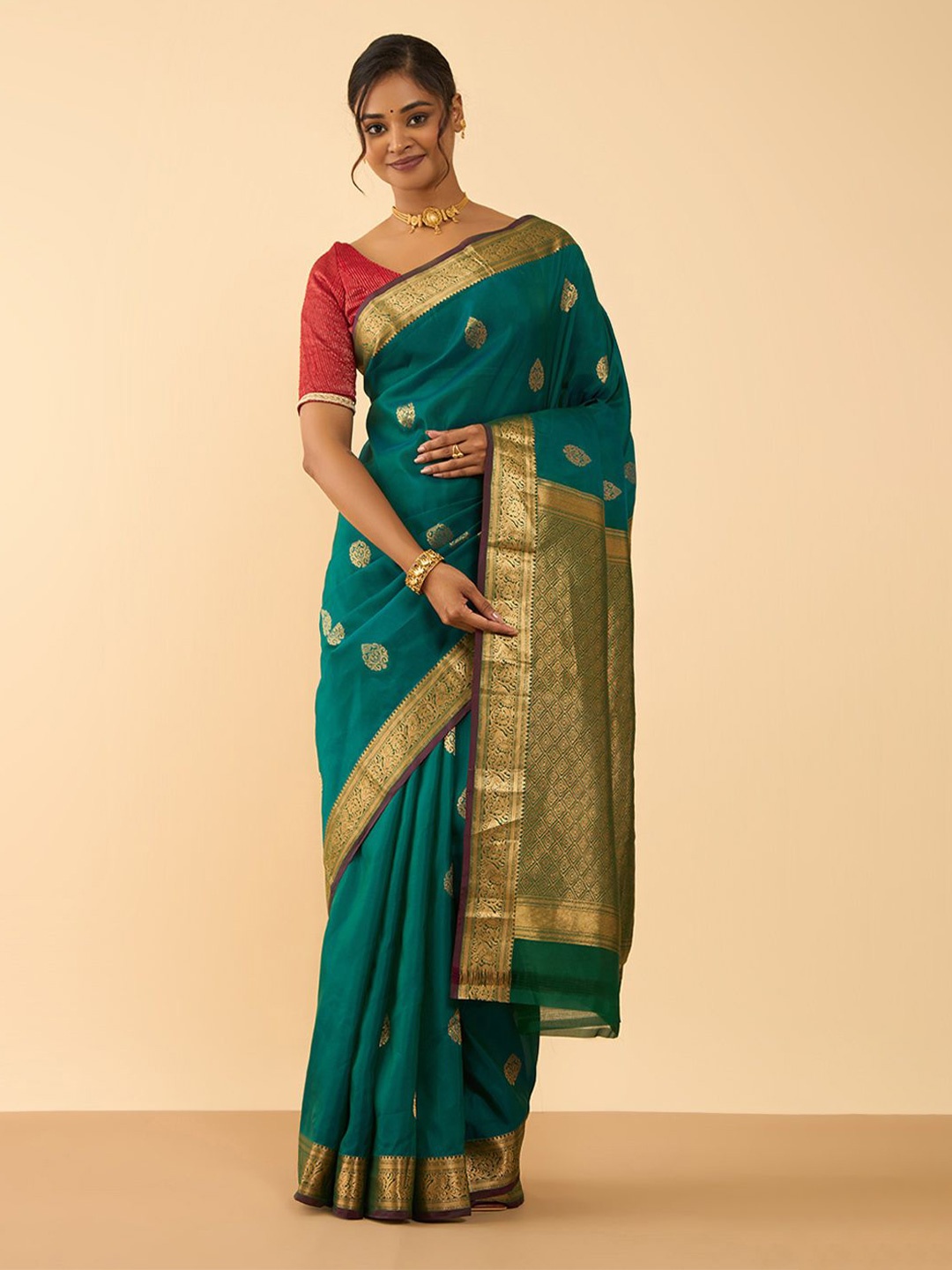 

Taneira Woven Design Zari Kanjeevaram Saree, Blue