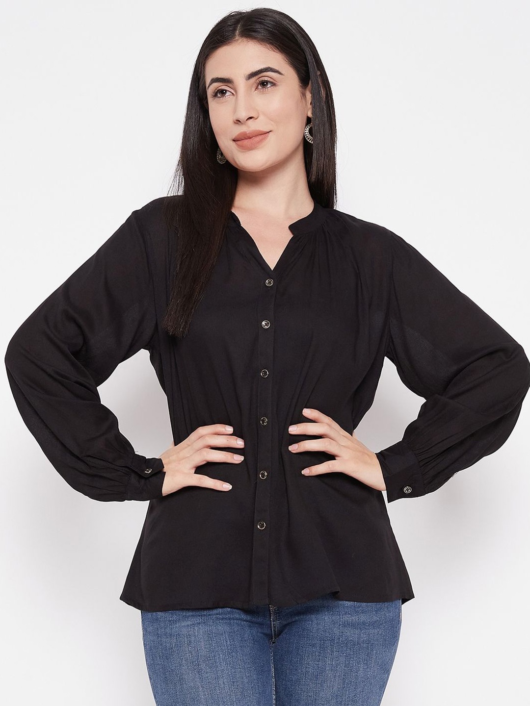 

BAESD Women Classic Mandarin Collar Solid Casual Shirt, Black