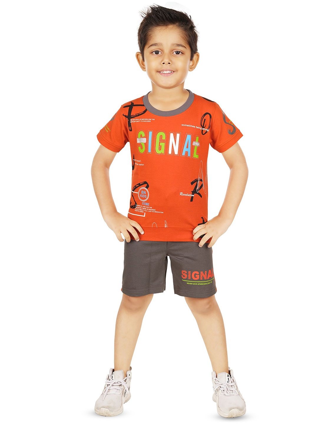 

BAESD Boys Printed Pure Cotton T-shirt With Shorts, Orange