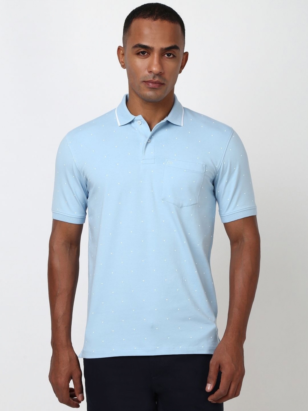 

Peter England Men Conversational Printed Polo Collar Cotton T-Shirt, Blue