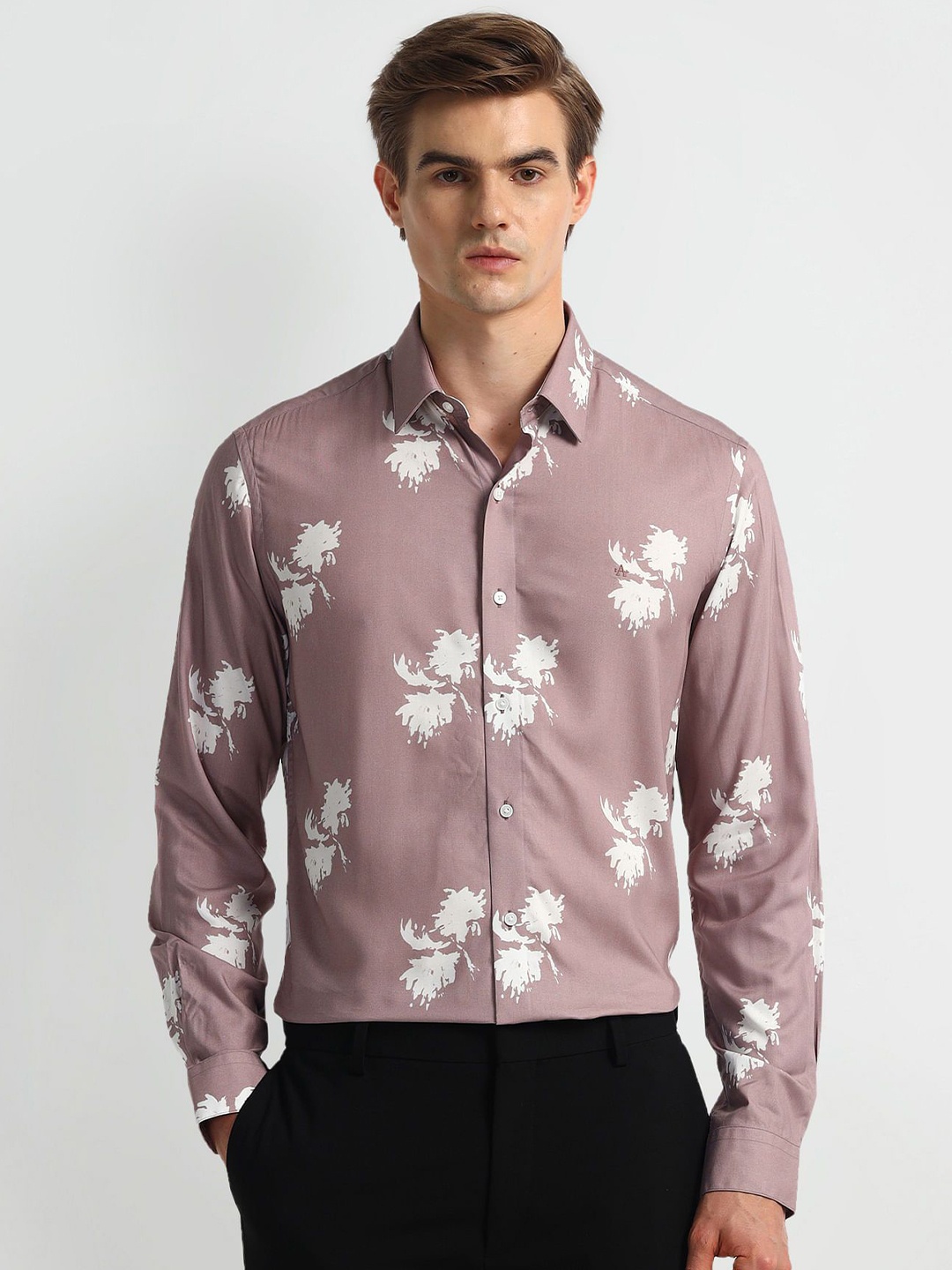 

Arrow Men Classic Spread Collar Floral Printed Cotton Casual Shirt, Pink