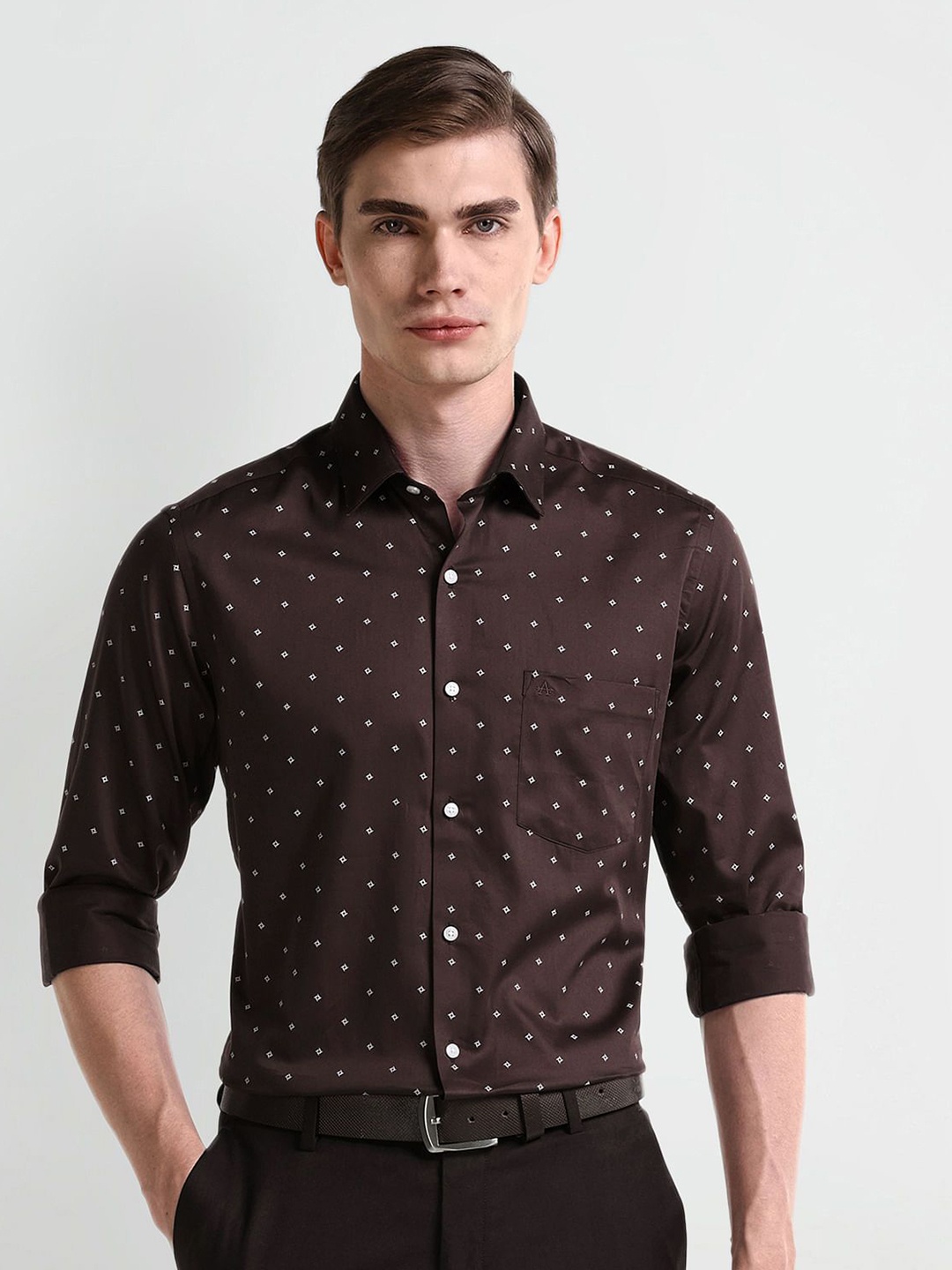 

Arrow Men Classic Spread Collar Geometric Printed Cotton Formal Shirt, Brown