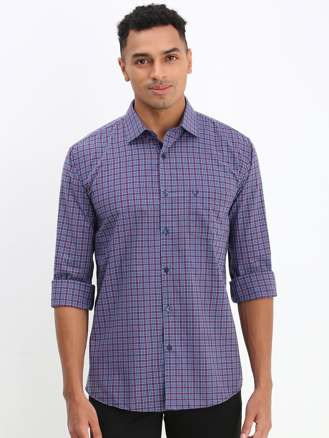 

Allen Solly Men Spread Collar Micro Checked Cotton Slim Fit Casual Shirt, Multi