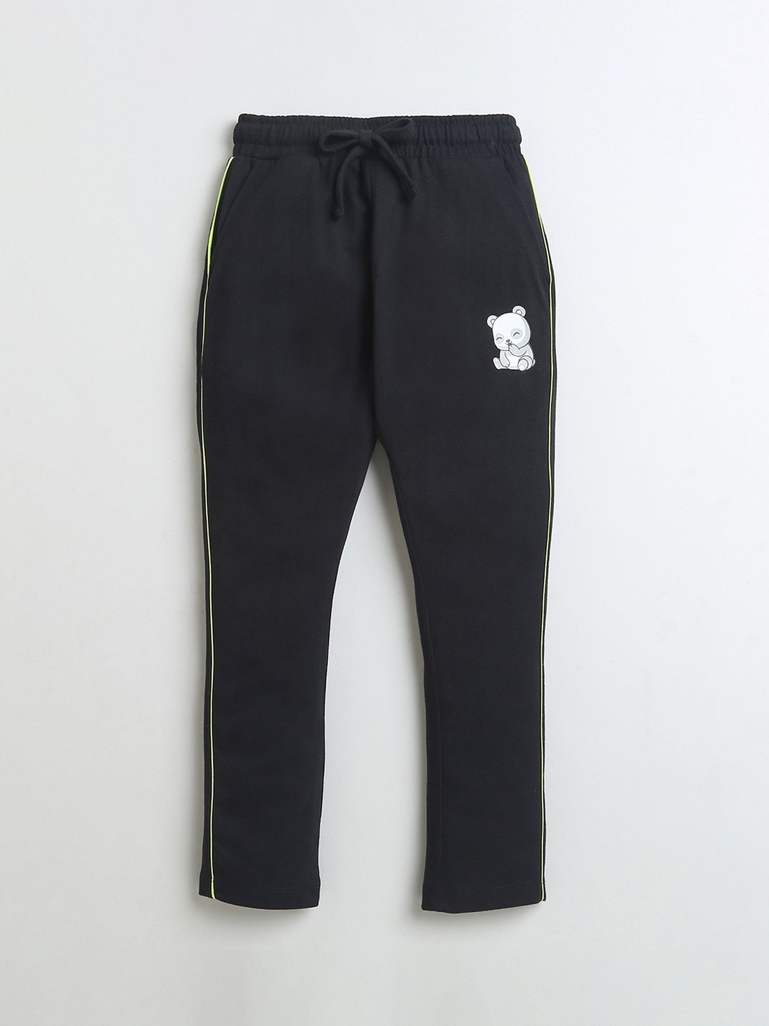 

BUMZEE Boys Solid Cotton Mid Rise Track Pants, Black