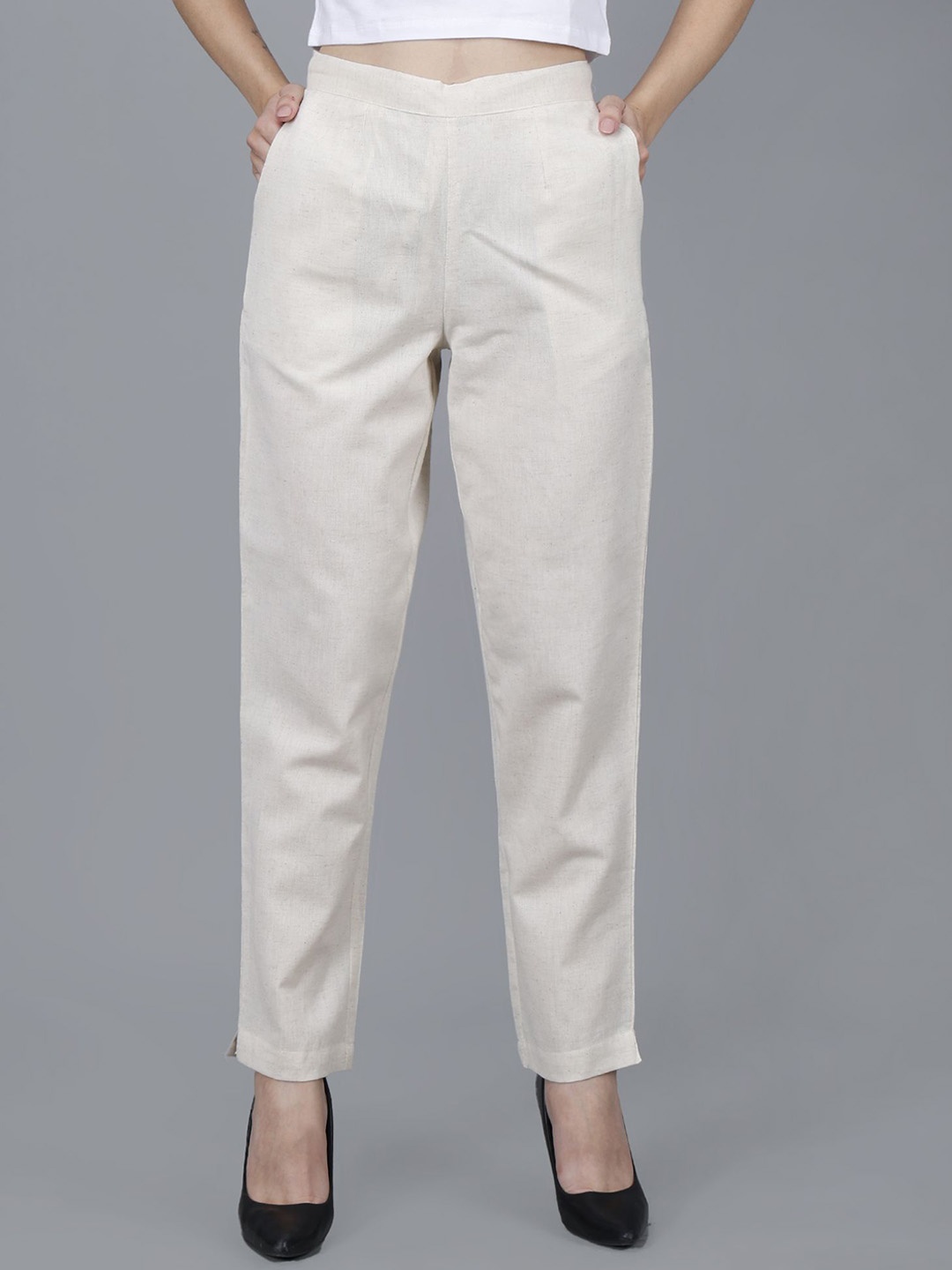 

JAIPUR ETHNIC Women Comfort Pleated Trousers, Cream