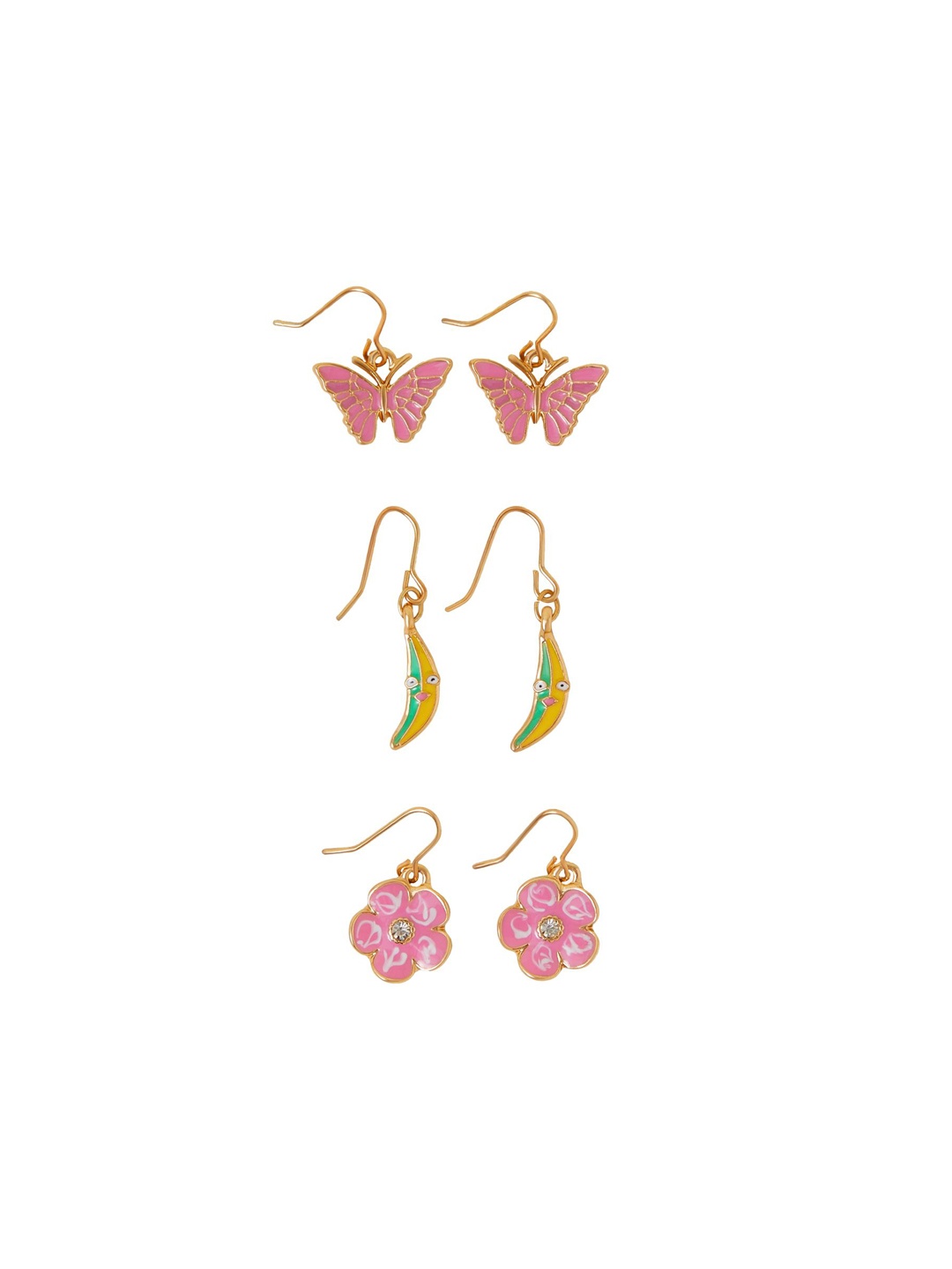 

Accessorize Set Of 3 Contemporary Metal Drop Earrings, Pink
