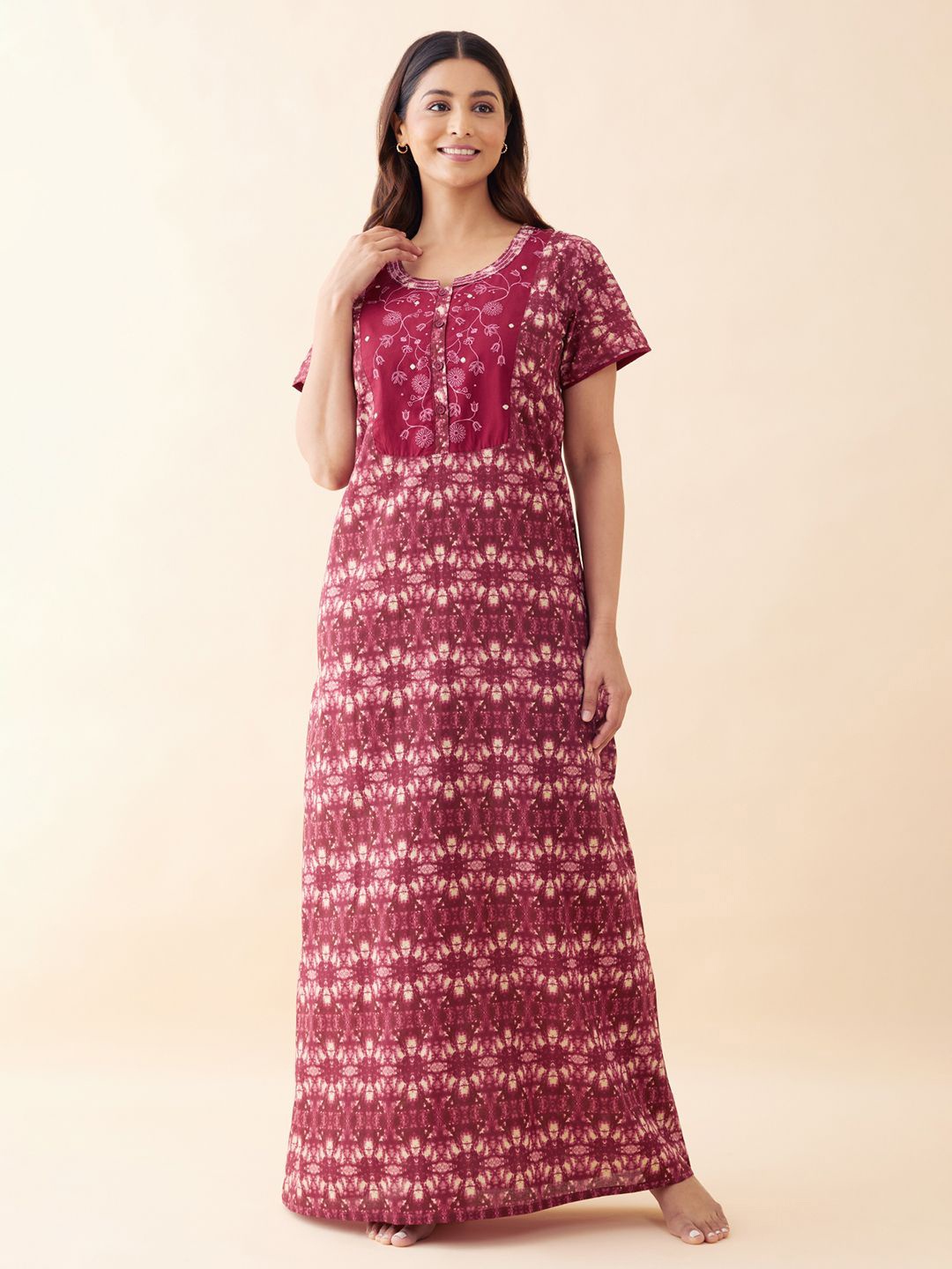 

Maybell Printed Maxi Nightdress, Maroon