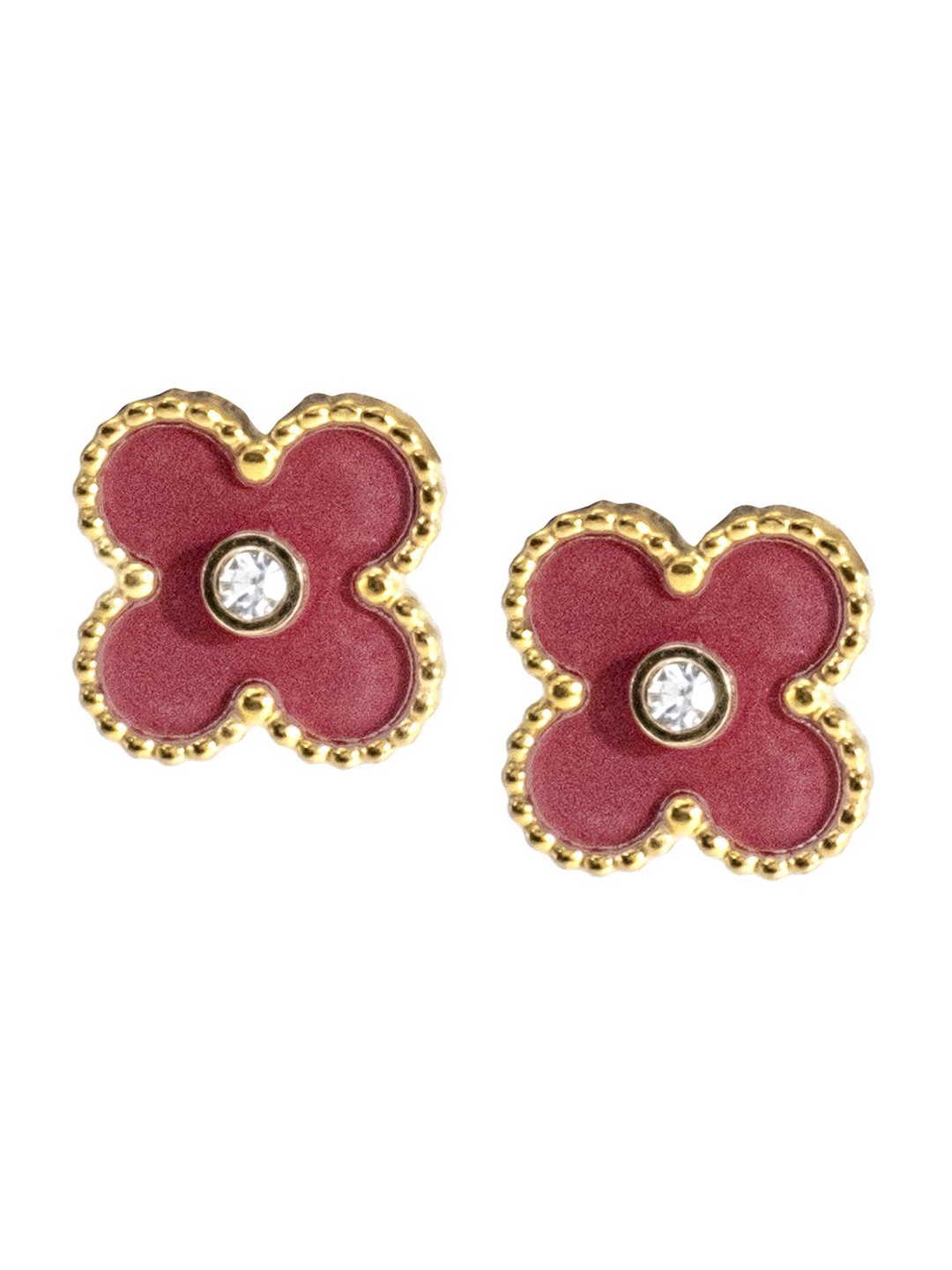 

Moon Dust Gold-Plated Cubic Zirconia Flower Studs, Red