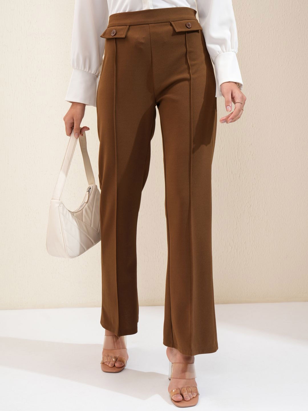 

Tokyo Talkies Women Flared Trousers, Brown