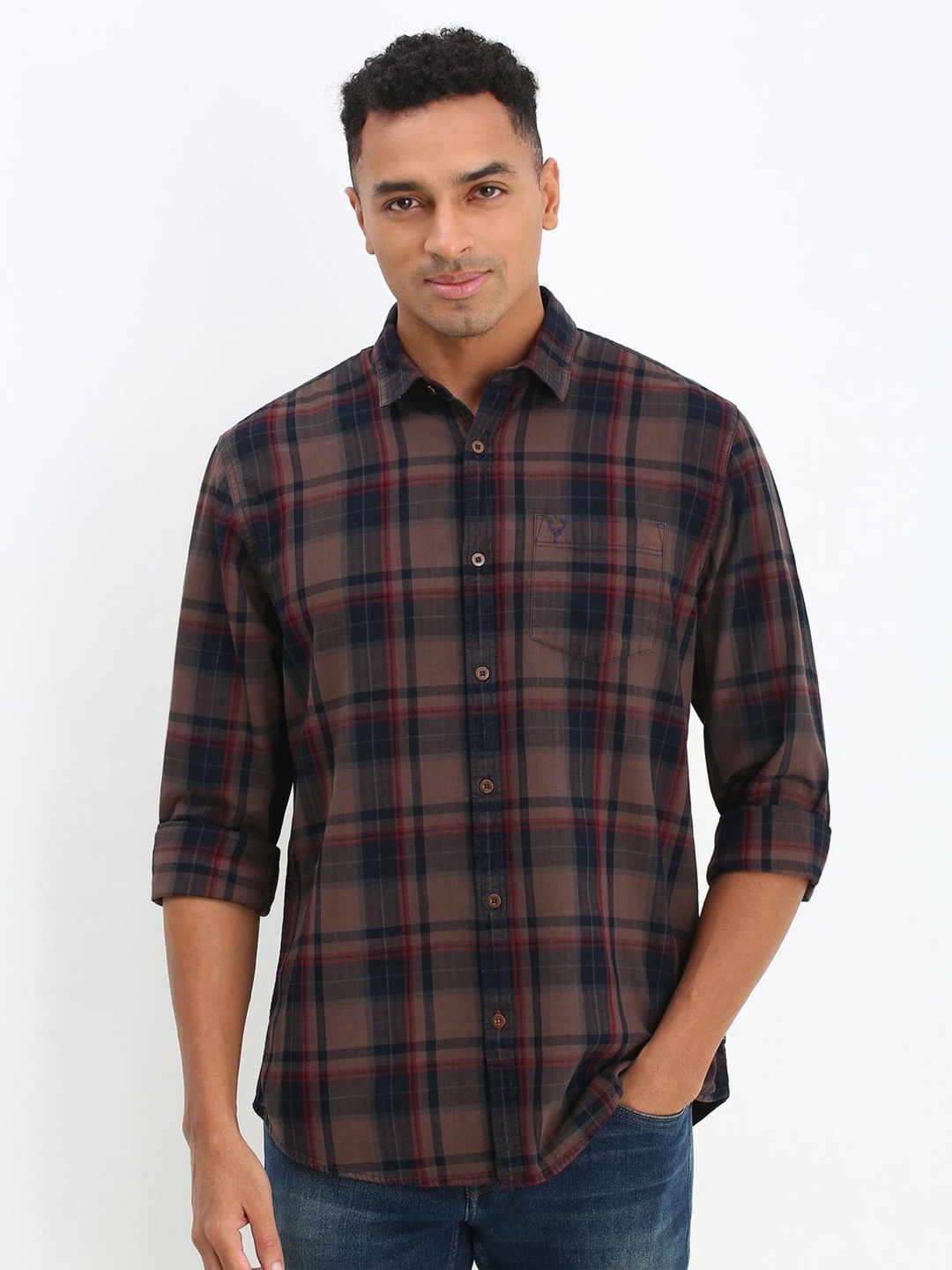 

Allen Solly Men Custom Spread Collar Tartan Checked Cotton Casual Shirt, Brown