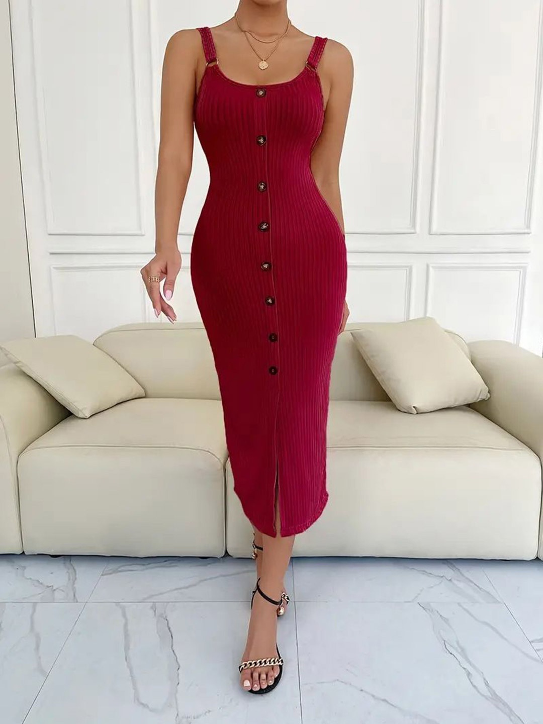 

StyleCast Solid Tie-Up Neck Bodycon Midi Dress, Fuchsia