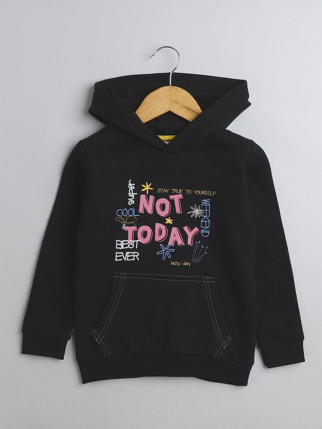 

BUMZEE Girls Printed Hooded Sweatshirt, Black