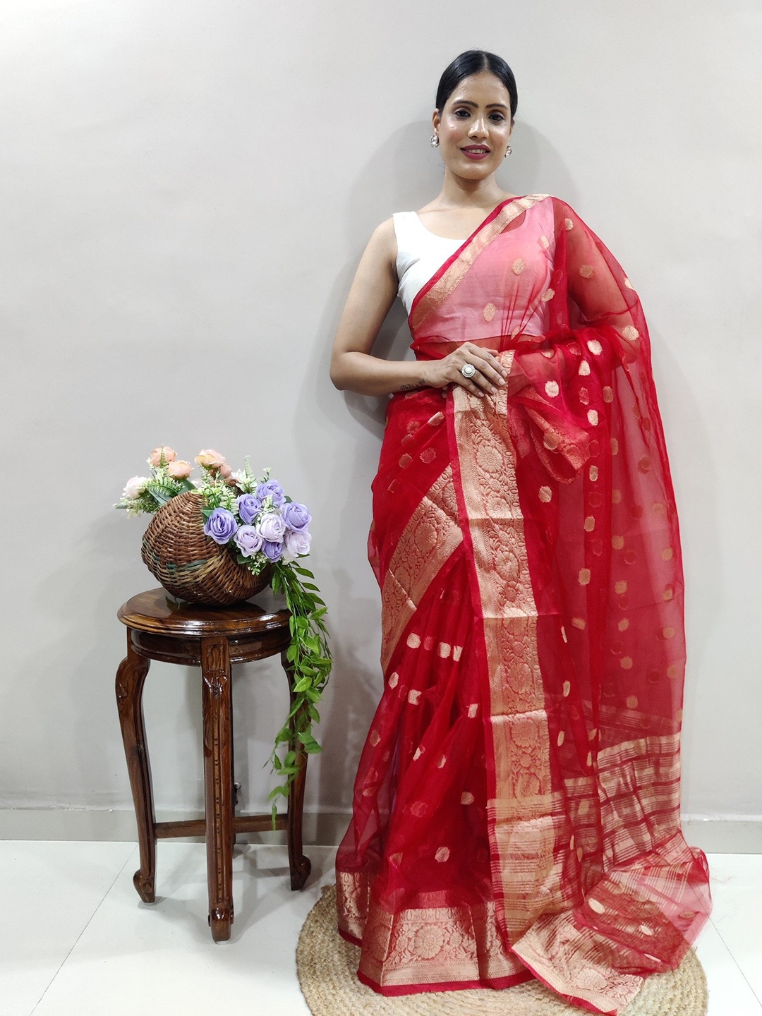 

LeeliPeeri Designer Ethnic Motifs Zari Organza Saree, Red