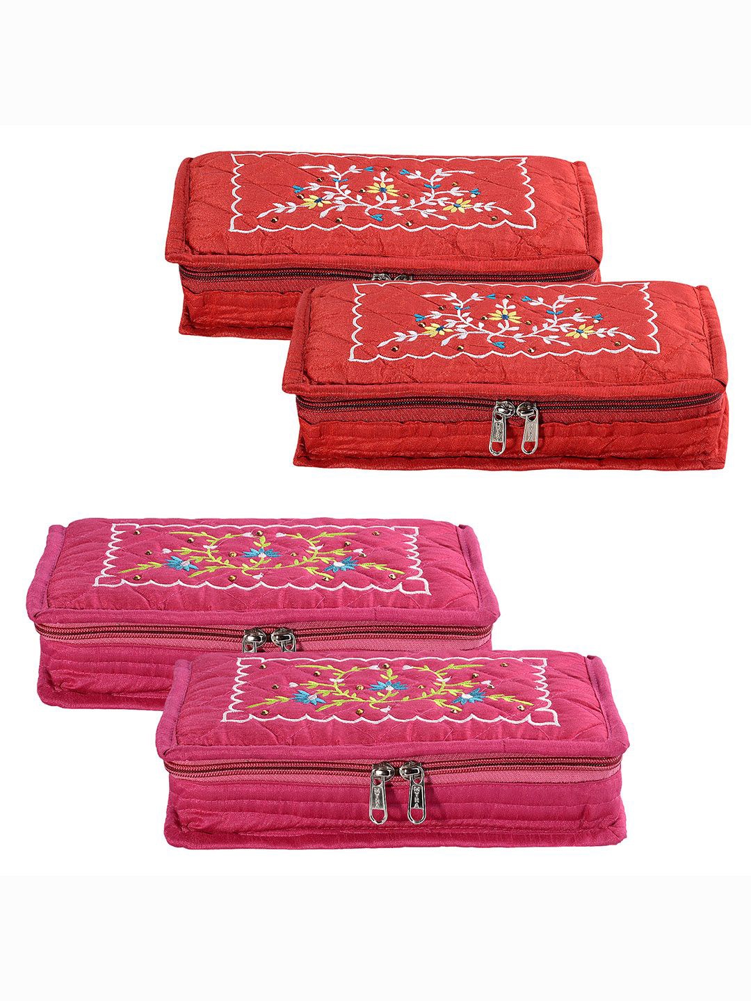 

Kuber Industries Pink & Red 4 Pieces Self Design Jewellery Organisers