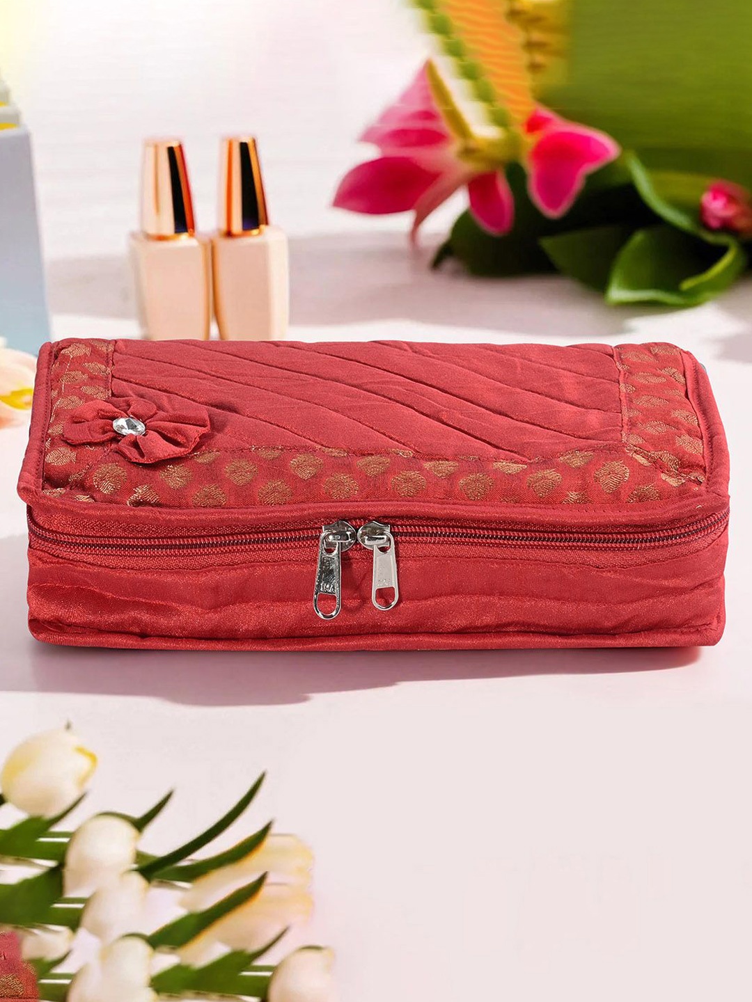 

Kuber Industries Red & Gold Toned Bow Jewellery Organisers