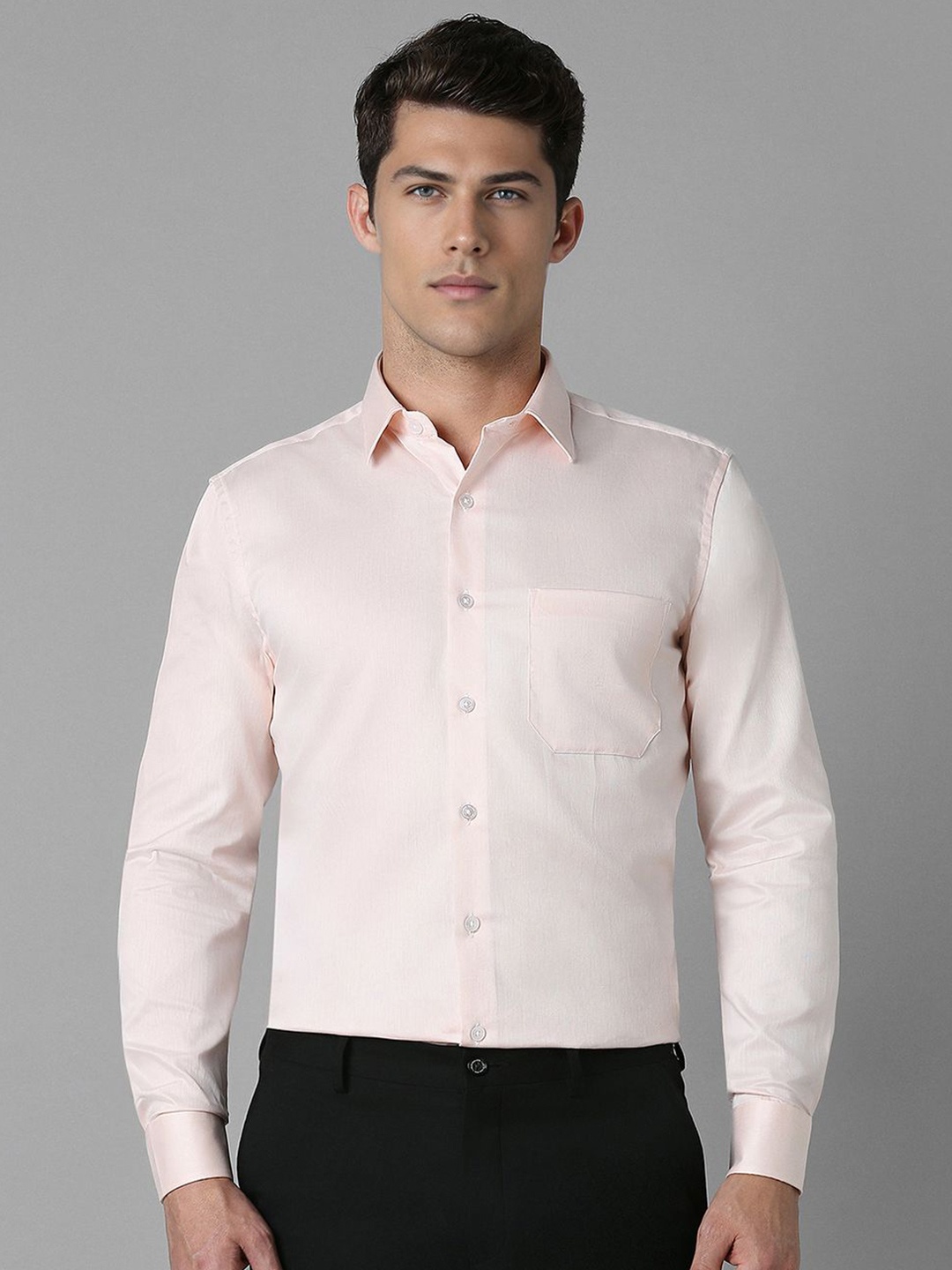 

Louis Philippe Men Spread Collar Solid Cotton Slim Fit Formal Shirt, Pink