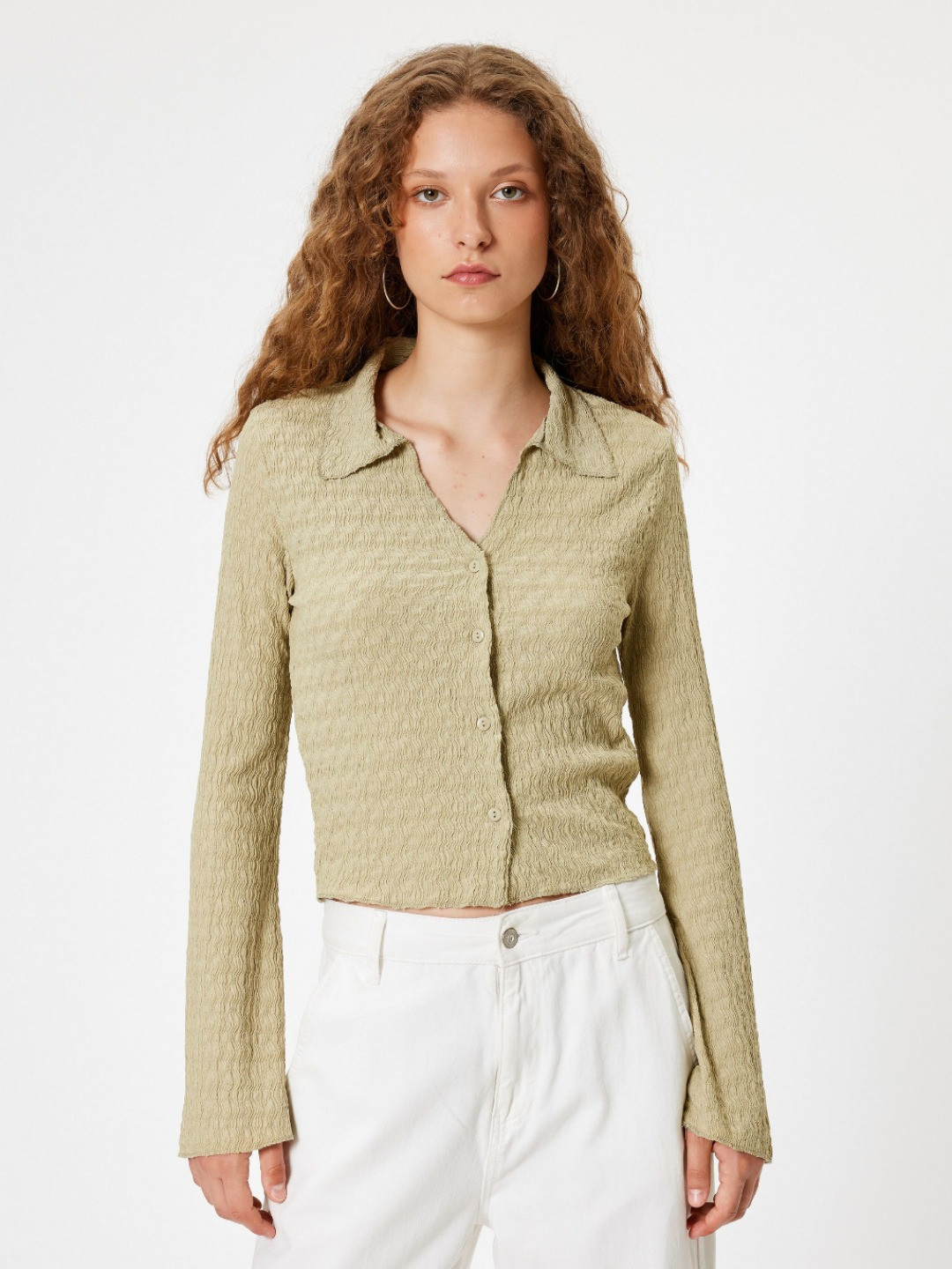 

Koton Women V-Neck Extended Sleeves Pockets T-shirt, Green