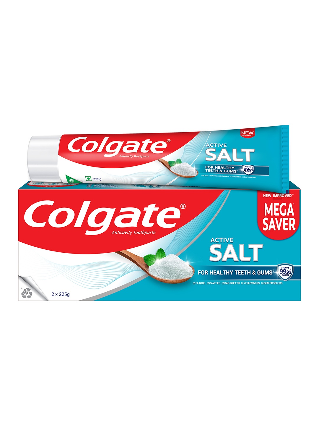 

Colgate Set Of 2 Active Salt Toothpaste For Healthy Gums & Teeth - 225g Each, Blue