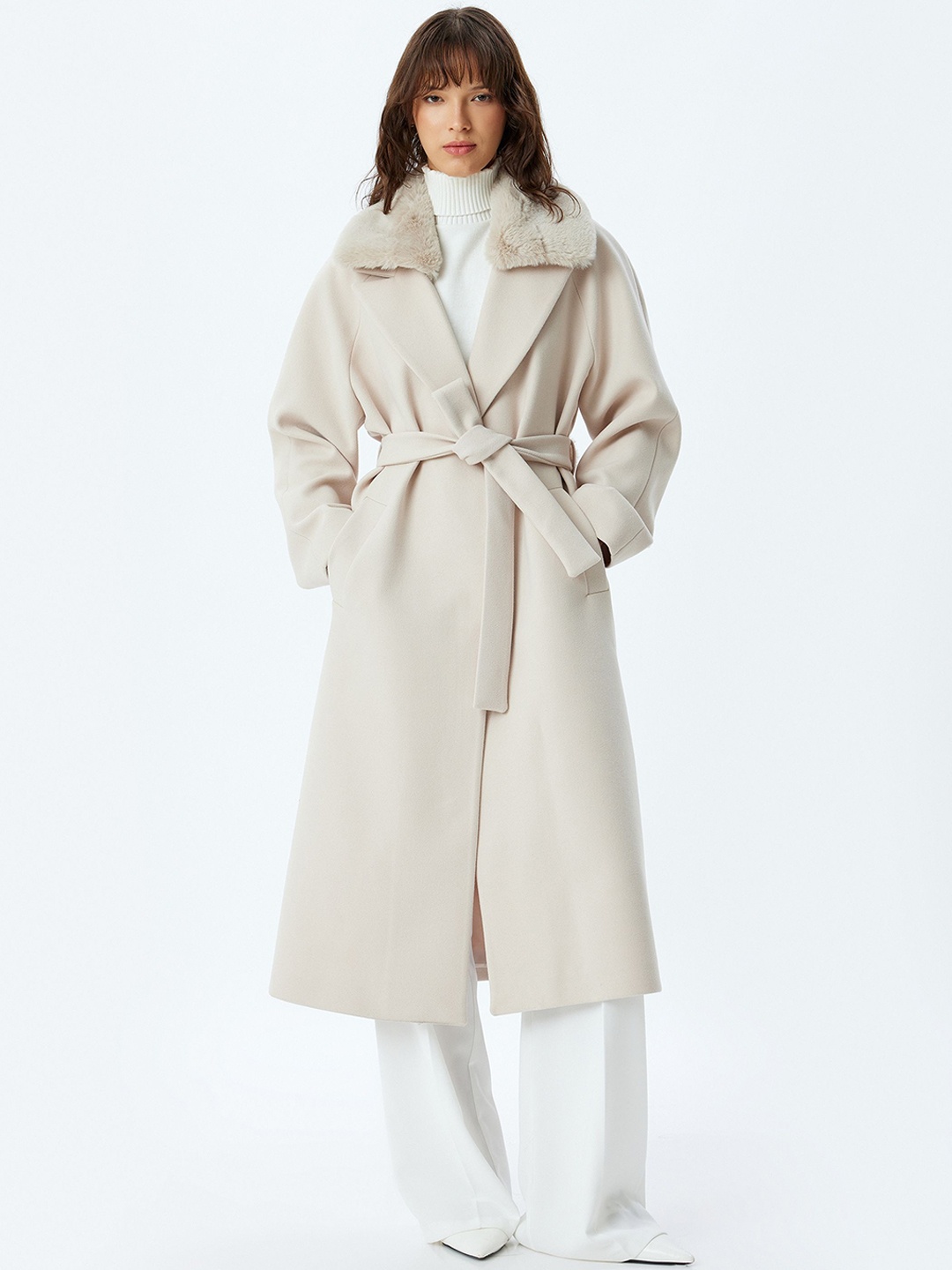 

Koton Spread-Collar Trench Coat, Off white