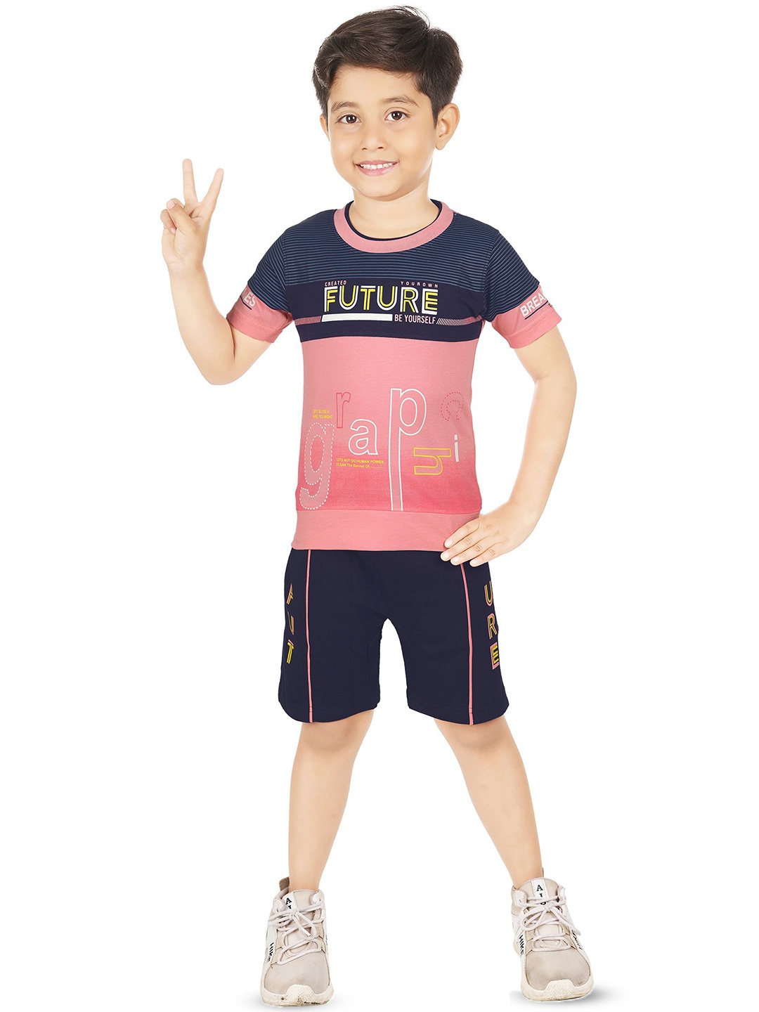 

BAESD Boys Printed Pure Cotton T-shirt With Shorts, Pink