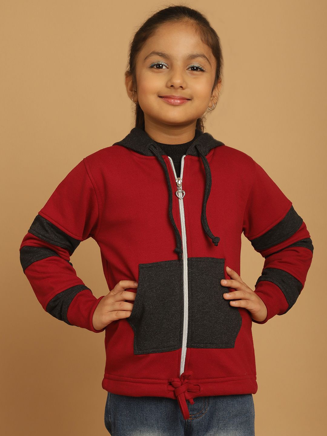 

MINI & MING Girls Colourblocked Hooded Sweatshirt, Maroon