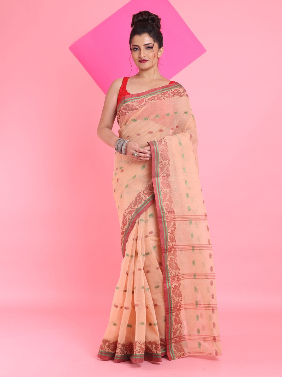 

Arhi Pure Cotton Woven Design Taant Saree, Beige
