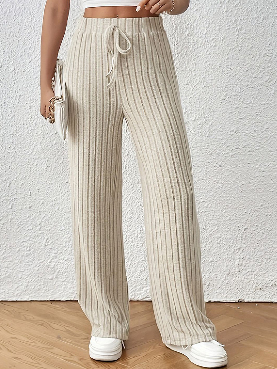 

StyleCast x Revolte Women Striped Easy Wash Trousers, Beige