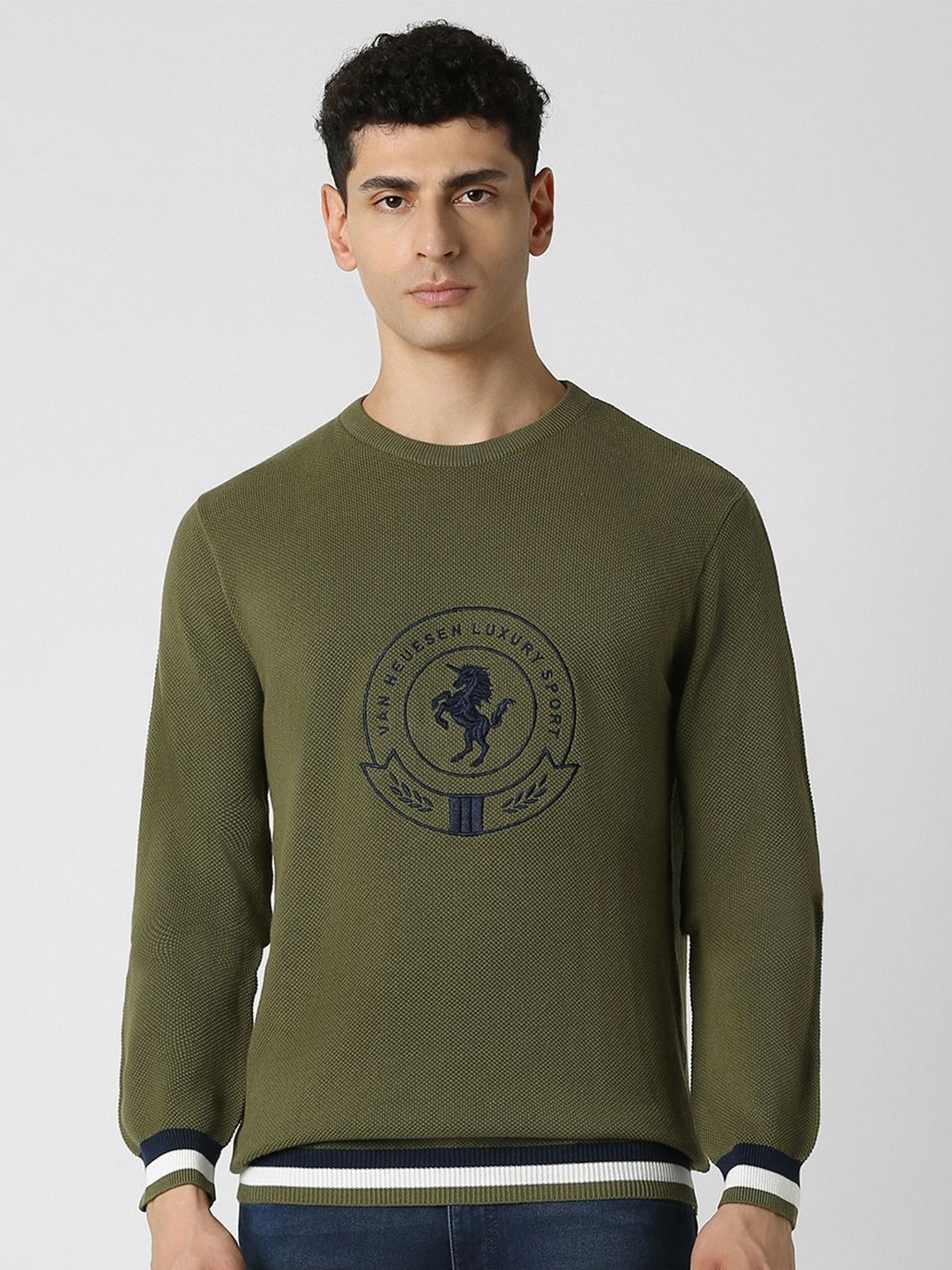 

Van Heusen Sport Men Embroidered Pullover with Embroidered Detail, Olive