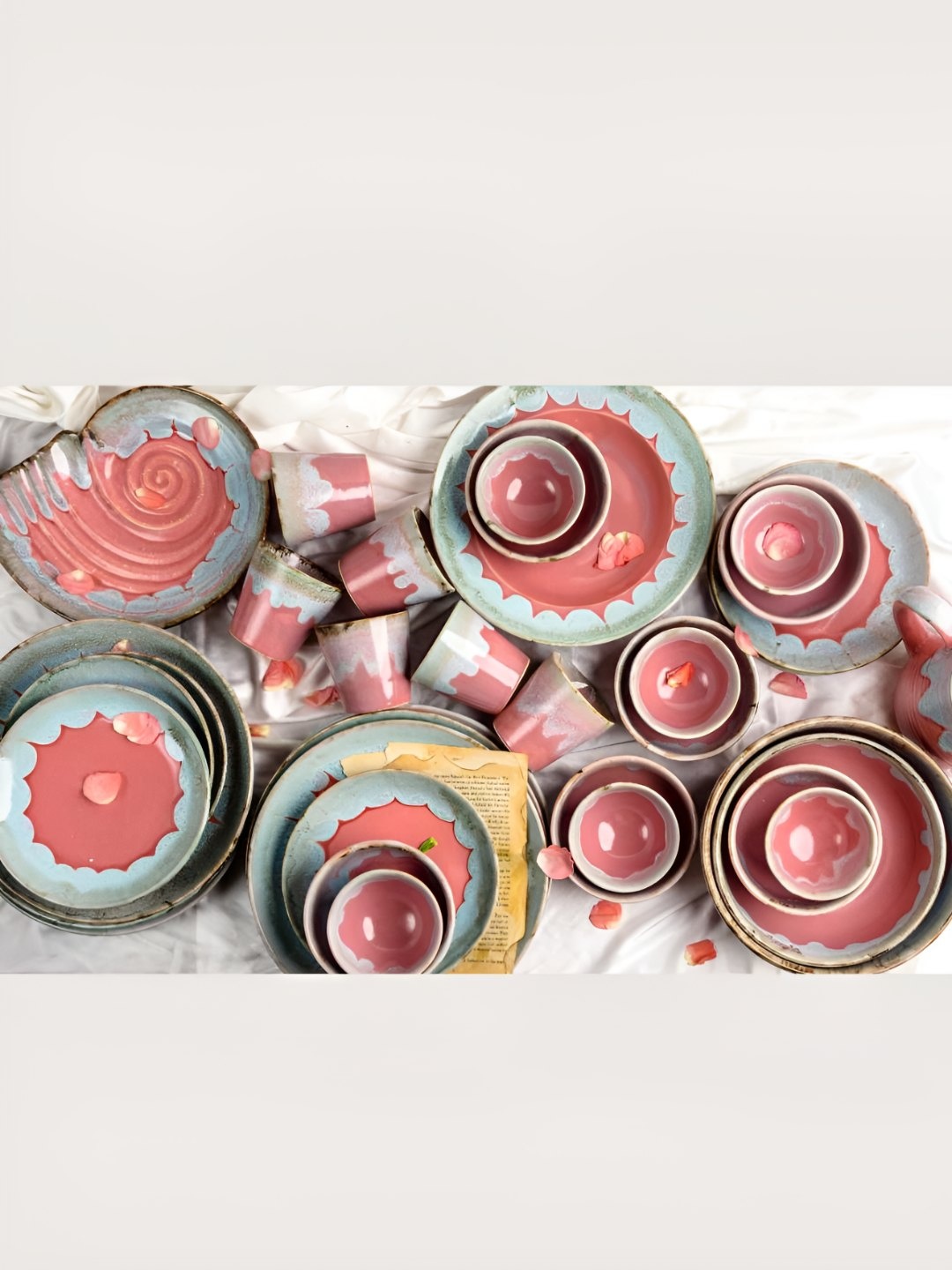 

AMALAFIEE CERAMICS 28-Pcs Pink & Blue Printed Ceramic Dinner Sets