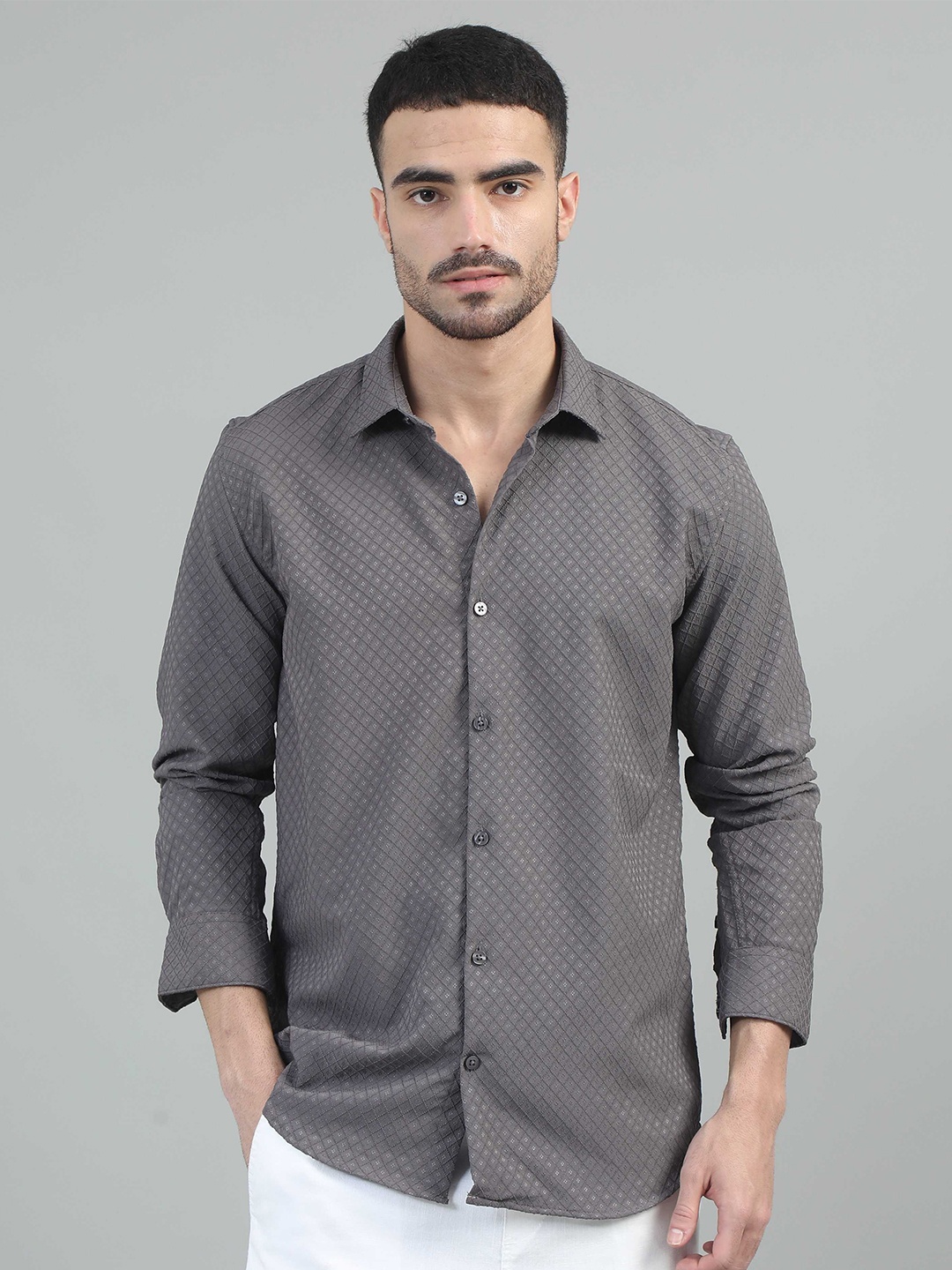 

SORATIA Men Opaque Printed Casual Shirt, Grey