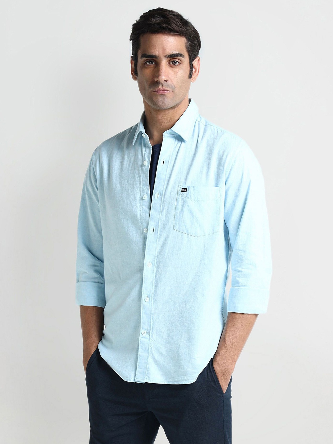

Arrow Sport Men Smart Spread Collar Solid Cotton Slim Fit Casual Shirt, Blue