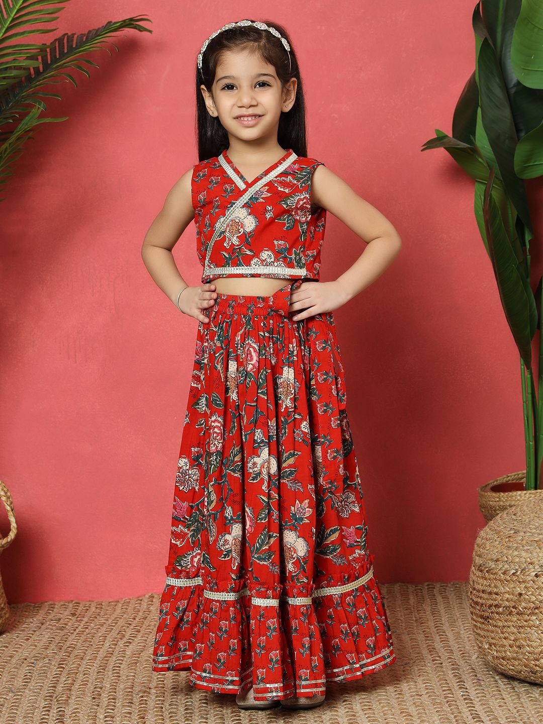 

Readiprint Girls Printed Ready to Wear Lehenga & Blouse, Red